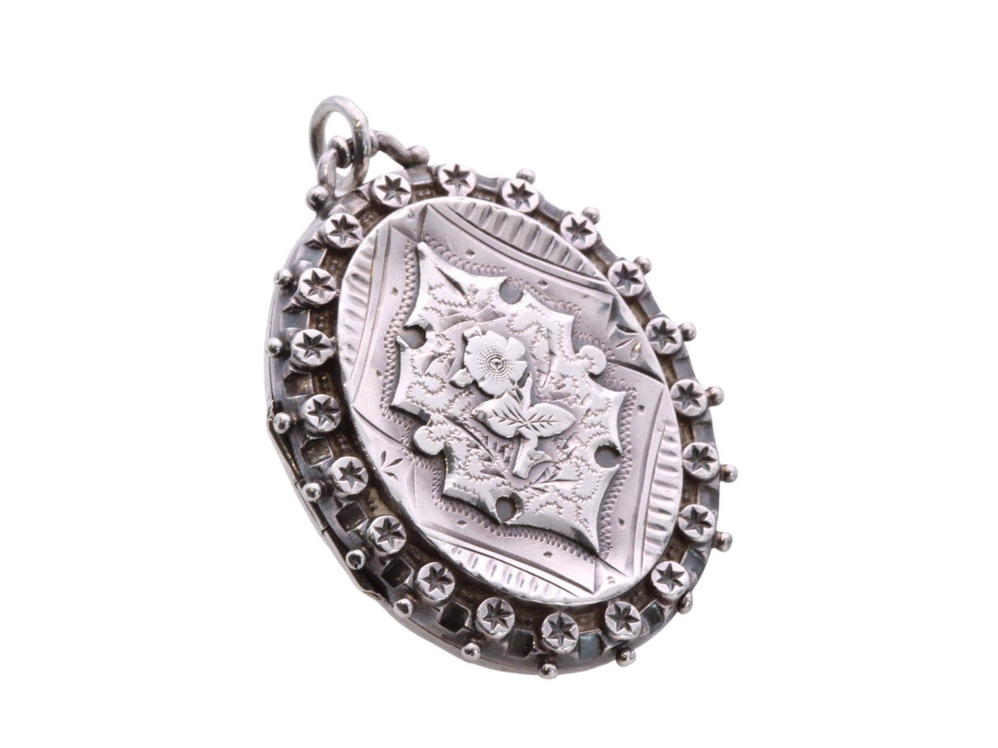Antique Sterling Silver Floral Rose & Star Decorative Locket, 1887