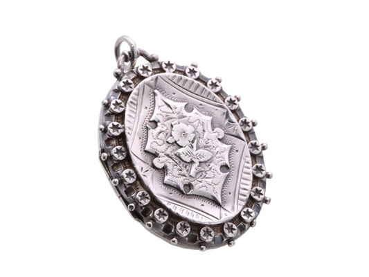 Antique Sterling Silver Floral Rose & Star Decorative Locket, 1887