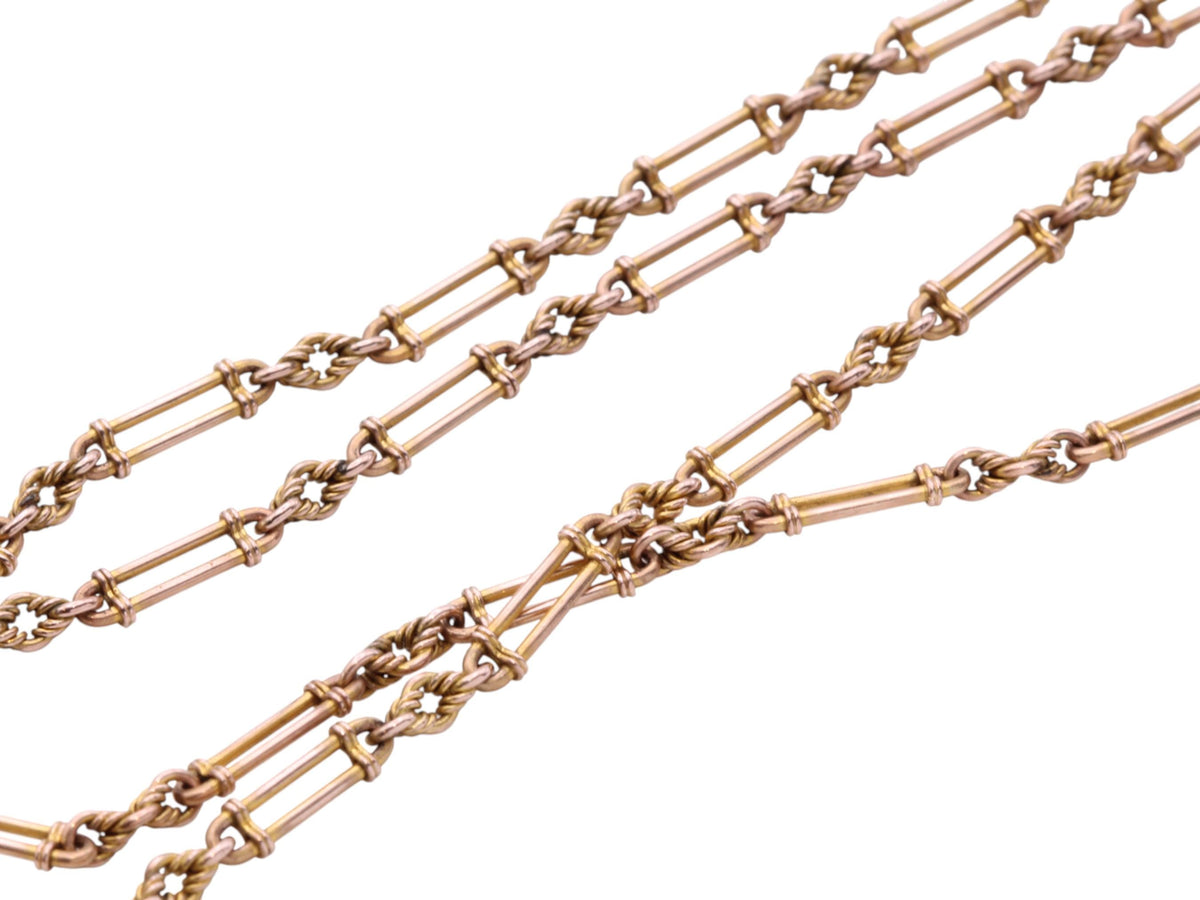 Antique 9ct Gold Trombone Lovers Knot Long Guard, 31g, 54"