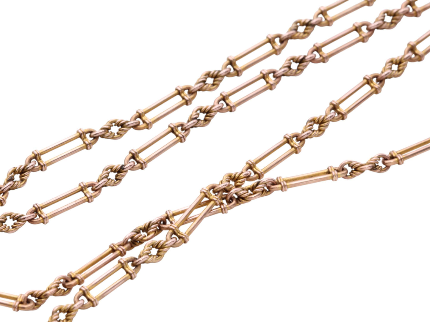 Antique 9ct Gold Trombone Lovers Knot Long Guard, 31g, 54"