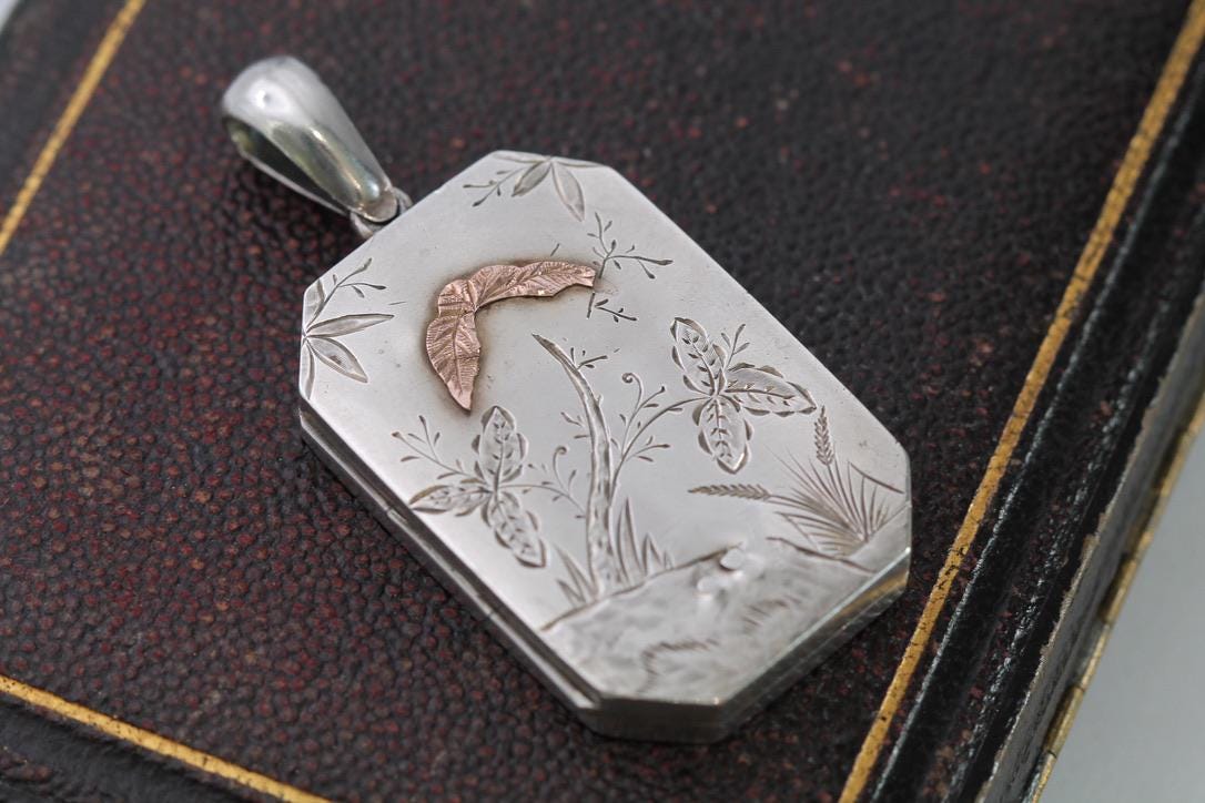Antique Sterling Silver Aesthetic 9ct Gold Locket, 1880