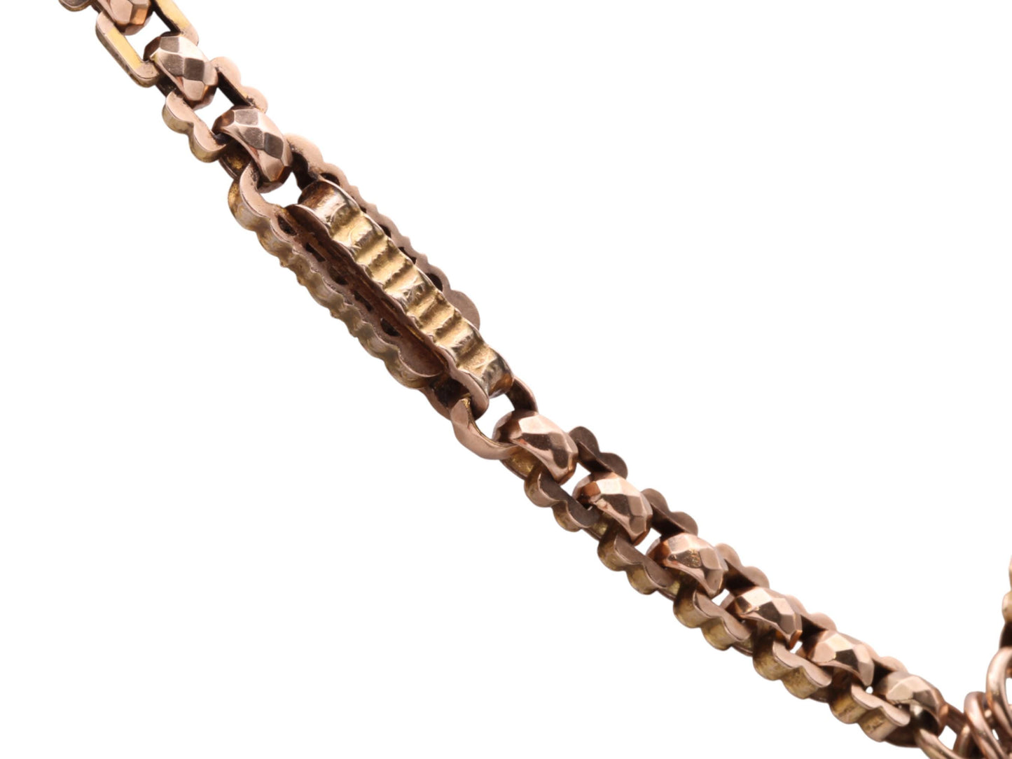 Antique 9ct Gold Faceted Fancy Belcher Bar Link Albert Chain Necklace, 15.25"