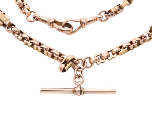 Antique 9ct Gold Faceted Fancy Belcher Bar Link Albert Chain Necklace, 15.25"