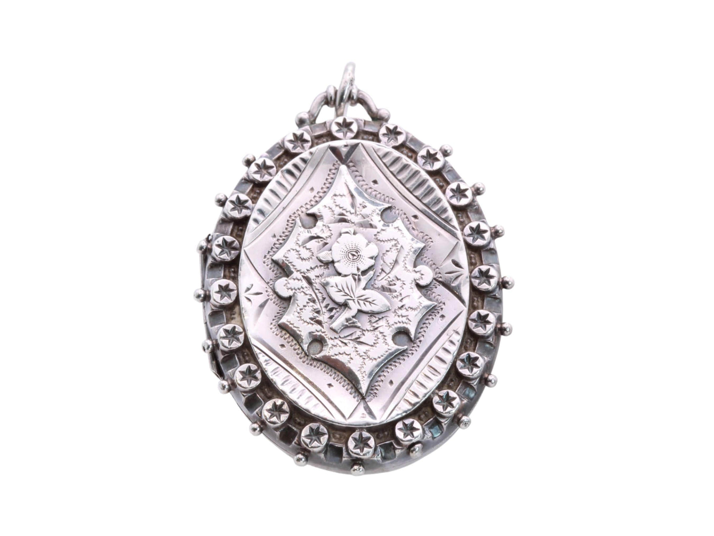 Antique Sterling Silver Floral Rose & Star Decorative Locket, 1887