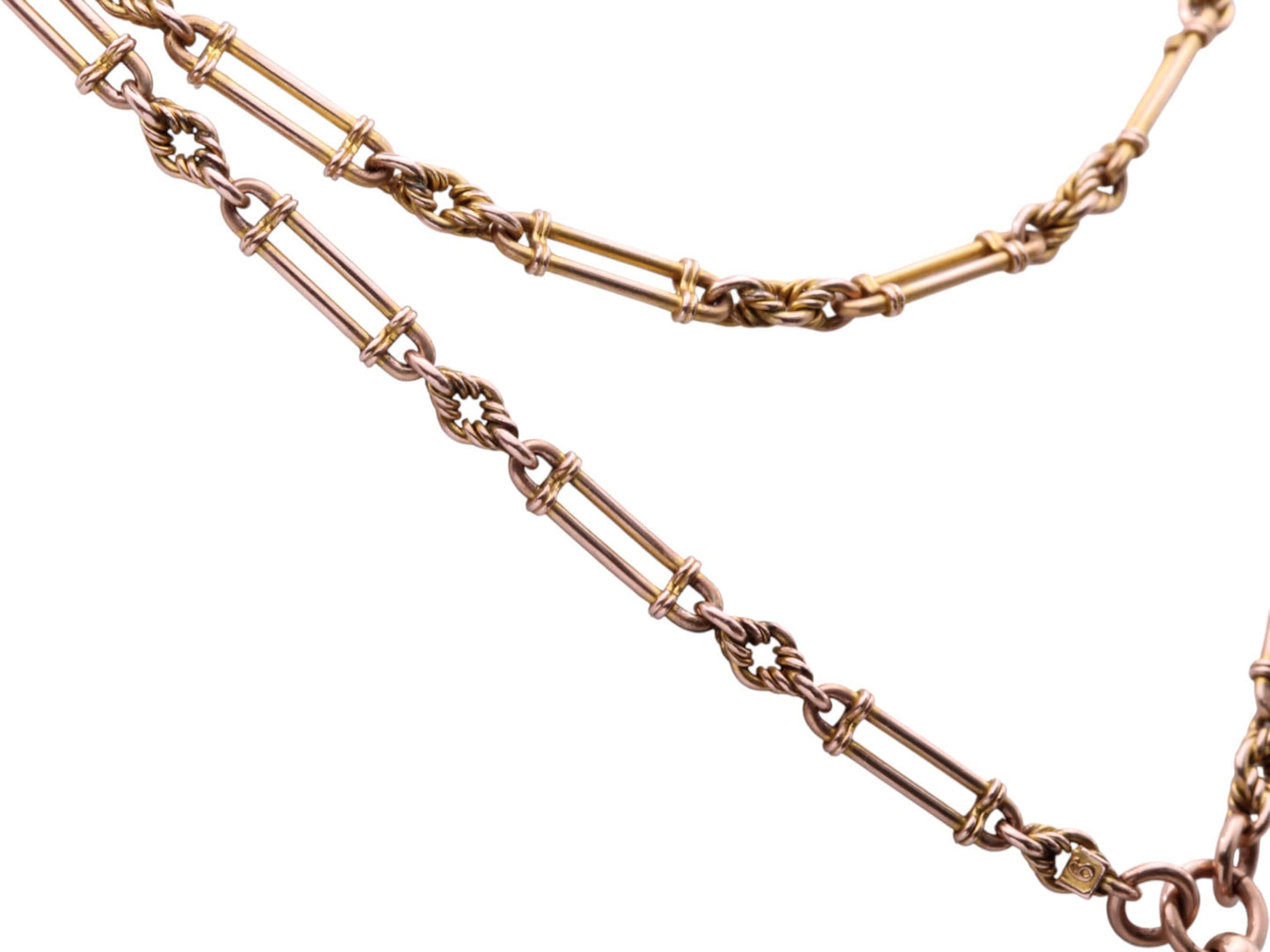 Antique 9ct Gold Trombone Lovers Knot Long Guard, 31g, 54"