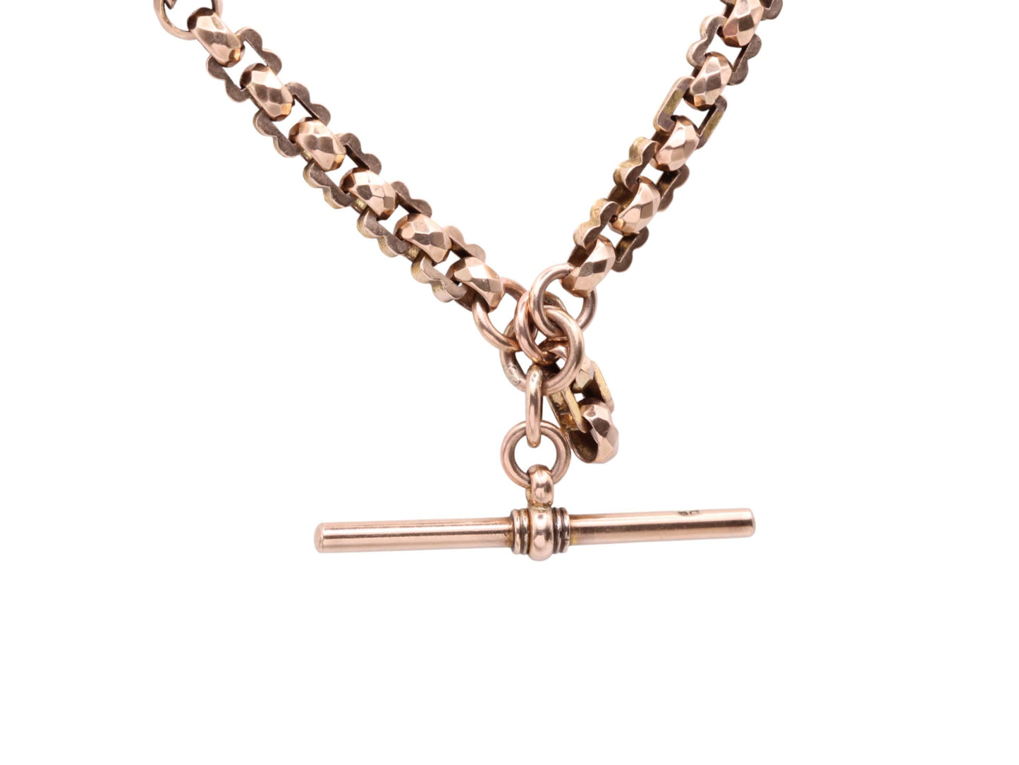 Antique 9ct Gold Faceted Fancy Belcher Bar Link Albert Chain Necklace, 15.25"