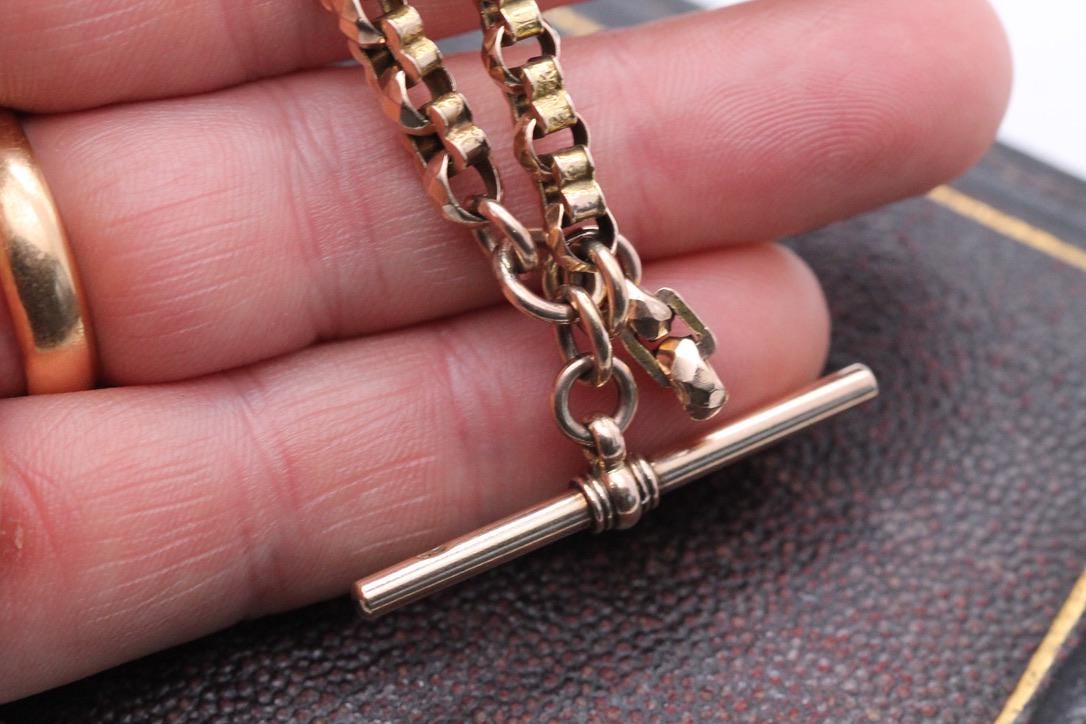 Antique 9ct Gold Faceted Fancy Belcher Bar Link Albert Chain Necklace, 15.25"