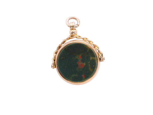 Antique 9ct Gold Bloodstone Carnelian Spinner Pendant