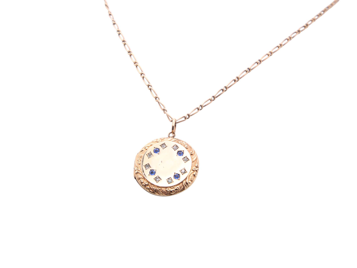 Antique 9ct Gold Paste Locket And Necklace Original Box, 15.75"