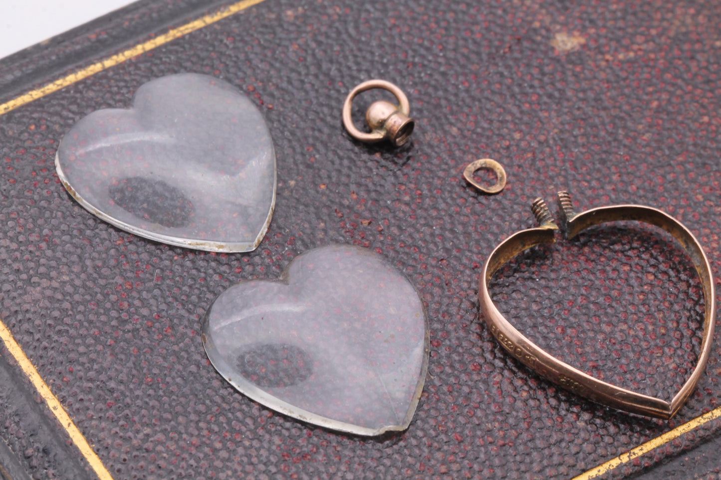Antique 9ct Gold Heart Glass Locket Pendant, 1903