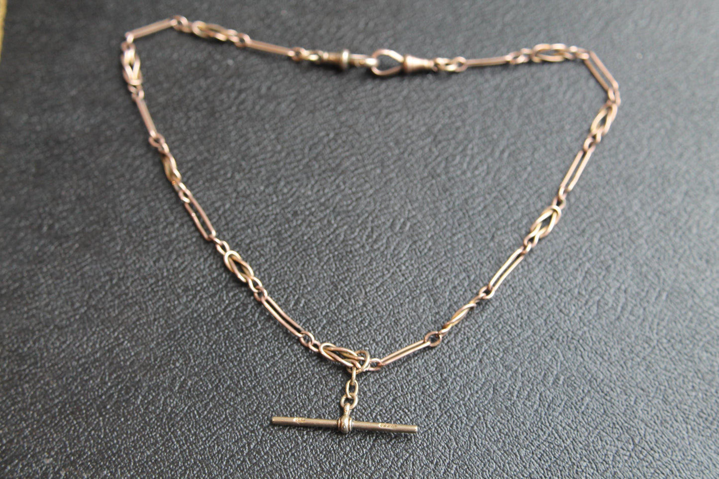 Antique 9ct Gold Trombone Double Albert Necklace, 15.375"