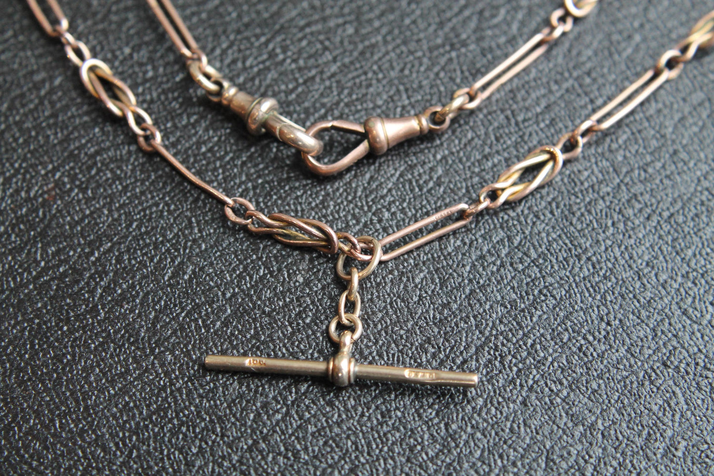 Antique 9ct Gold Trombone Double Albert Necklace, 15.375"