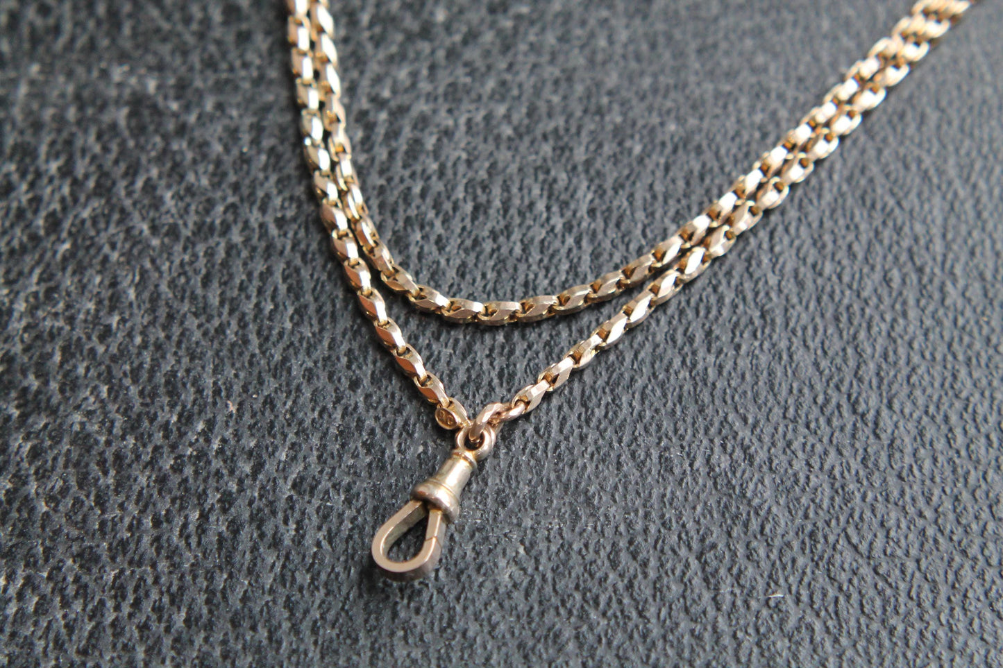 Antique 9ct Gold Tulip Link Long Guard Necklace Chain, 60"