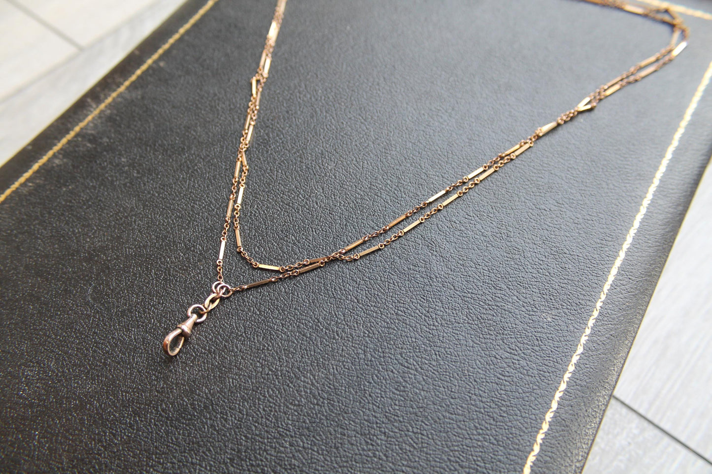 Antique 9ct Rolled Gold Bar Link Long Guard Necklace, 54"