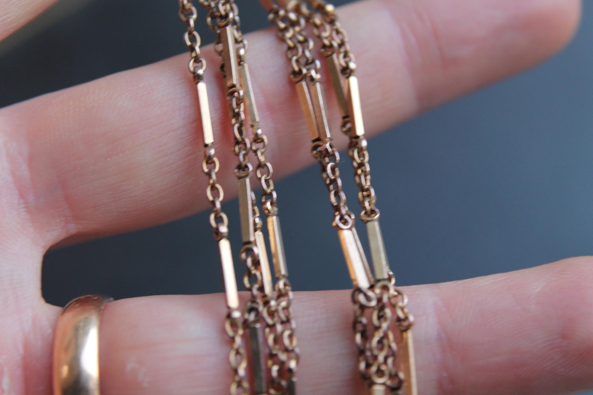 Antique-9ct-Rolled-Gold-Bar-Link-Long-Guard-Necklace,-54"