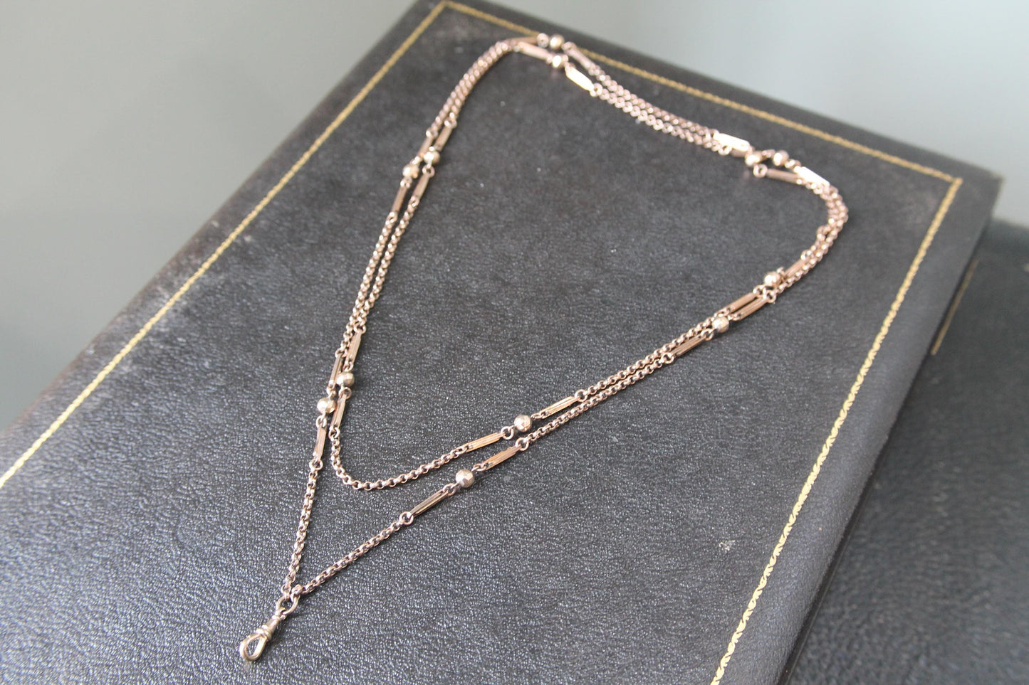 Antique 9ct Rolled Gold Fetter Ball Long Guard Necklace, 51"