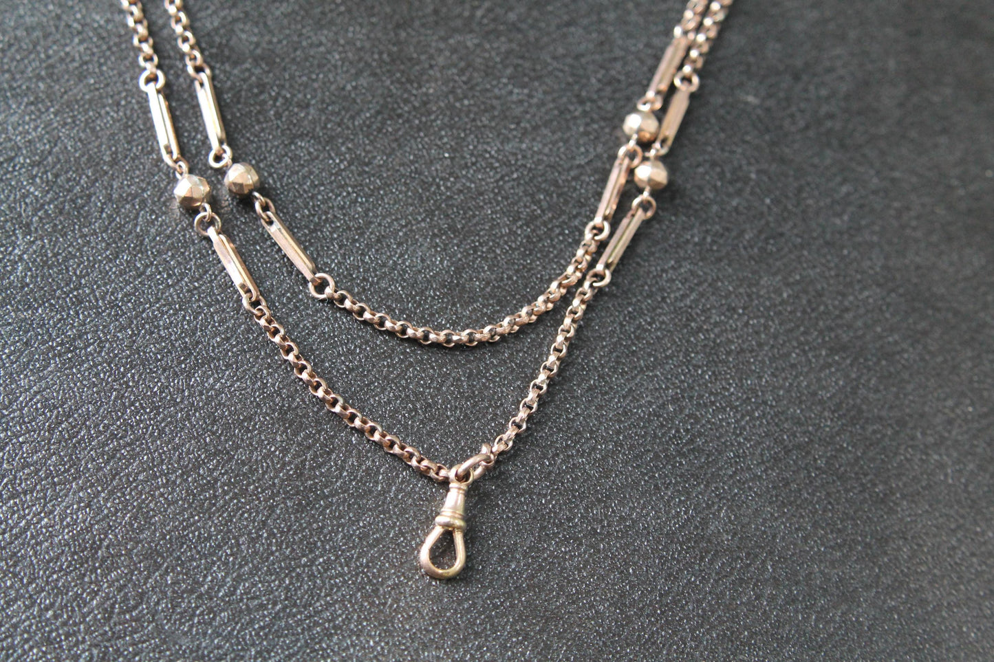 Antique 9ct Rolled Gold Fetter Ball Long Guard Necklace, 51"