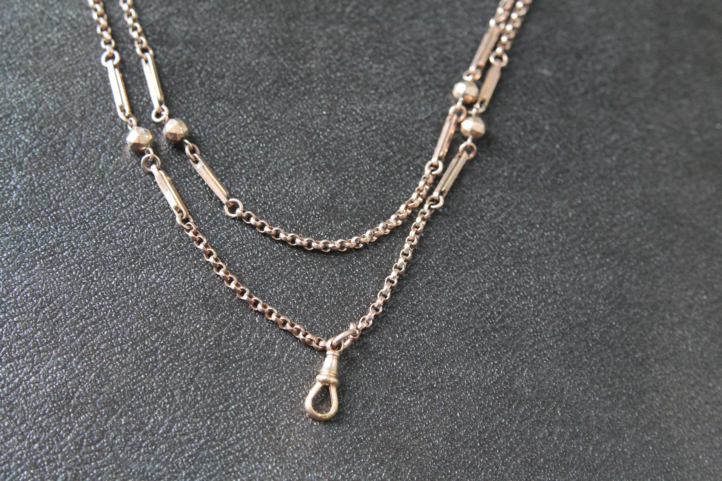 Antique 9ct Rolled Gold Fetter Ball Long Guard Necklace, 51"