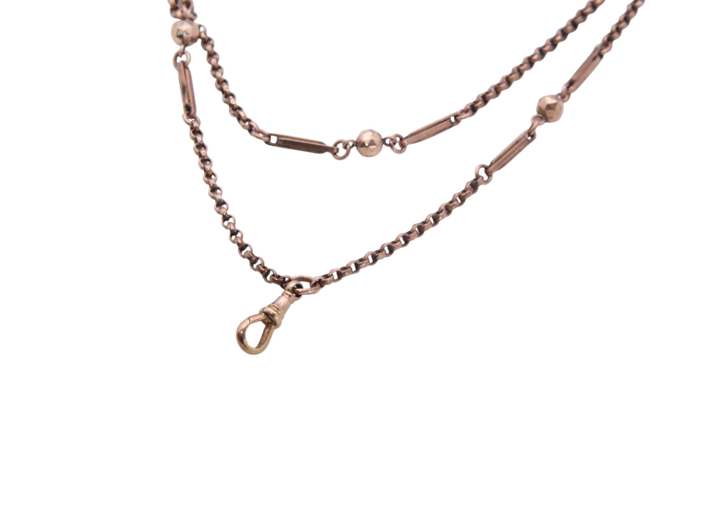 Antique 9ct Rolled Gold Fetter Ball Long Guard Necklace, 51"