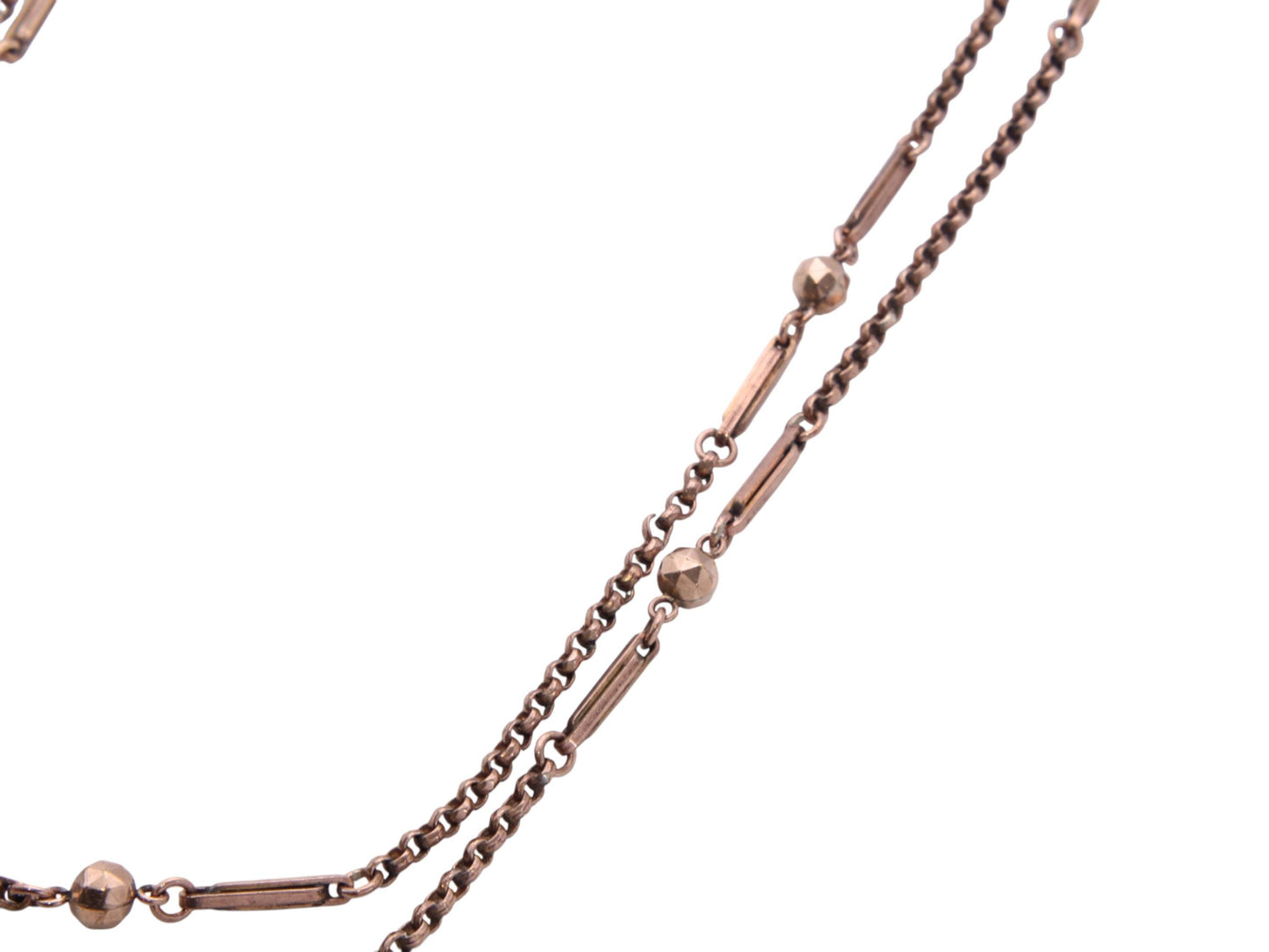 Antique 9ct Rolled Gold Fetter Ball Long Guard Necklace, 51"