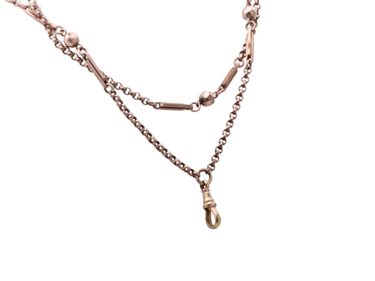 Antique 9ct Rolled Gold Fetter Ball Long Guard Necklace, 51"