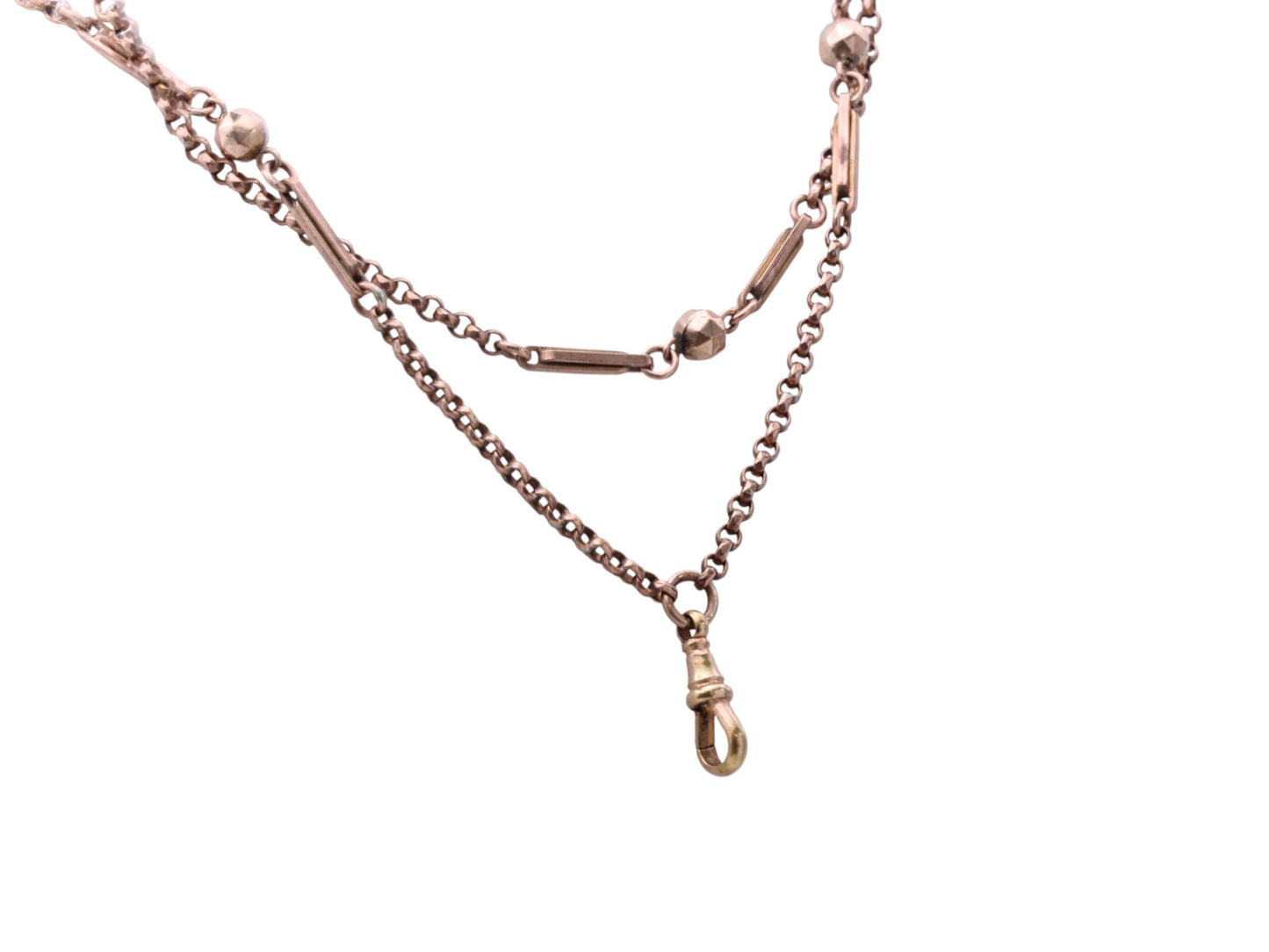 Antique 9ct Rolled Gold Fetter Ball Long Guard Necklace, 51"