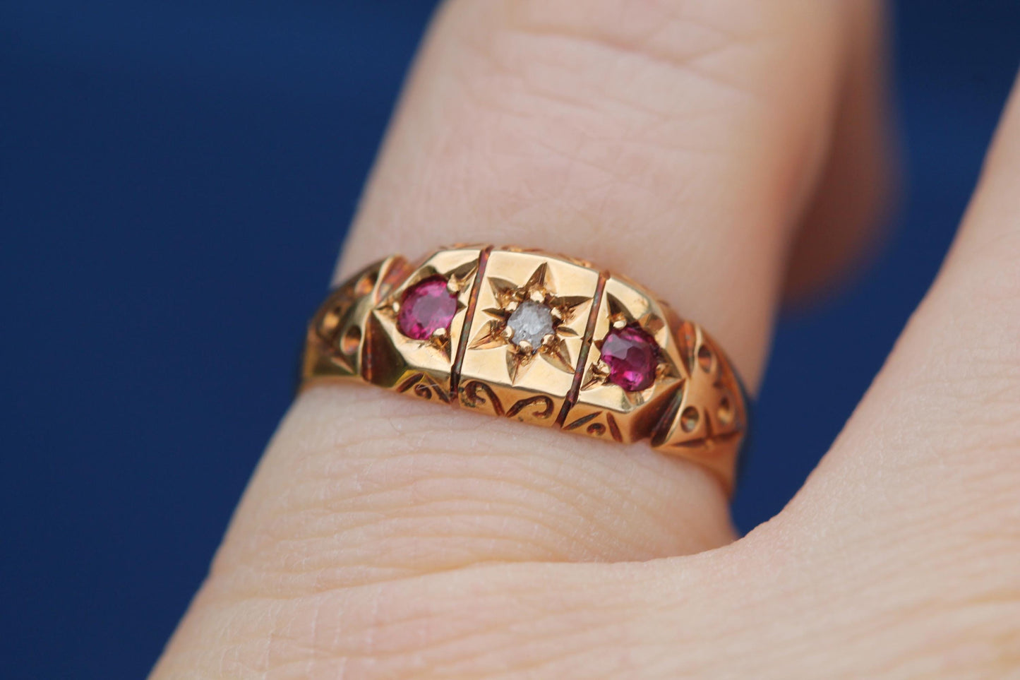 Antique 18ct Gold Diamond Ruby Gypsy Set Ring