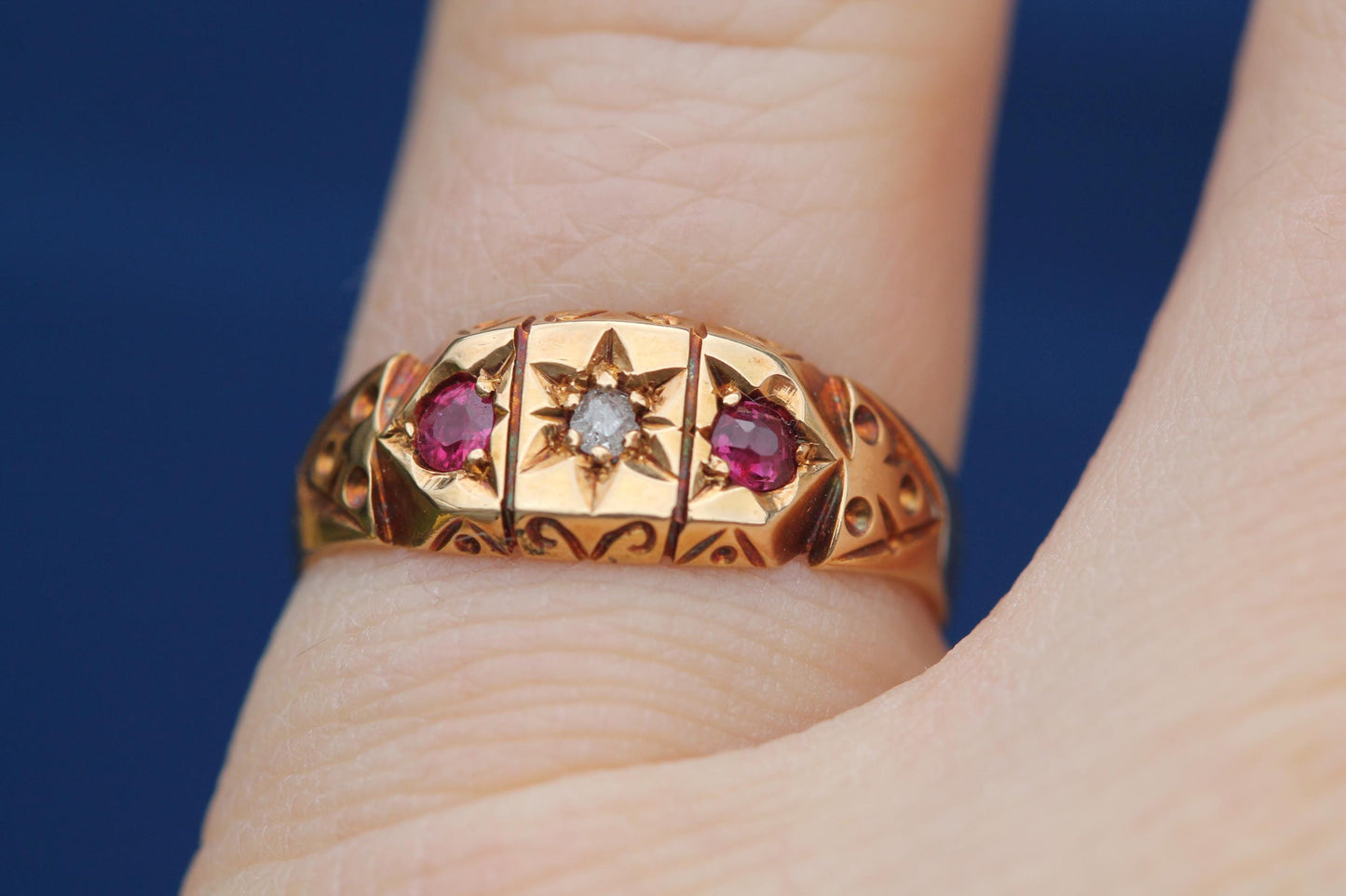 Antique 18ct Gold Diamond Ruby Gypsy Set Ring
