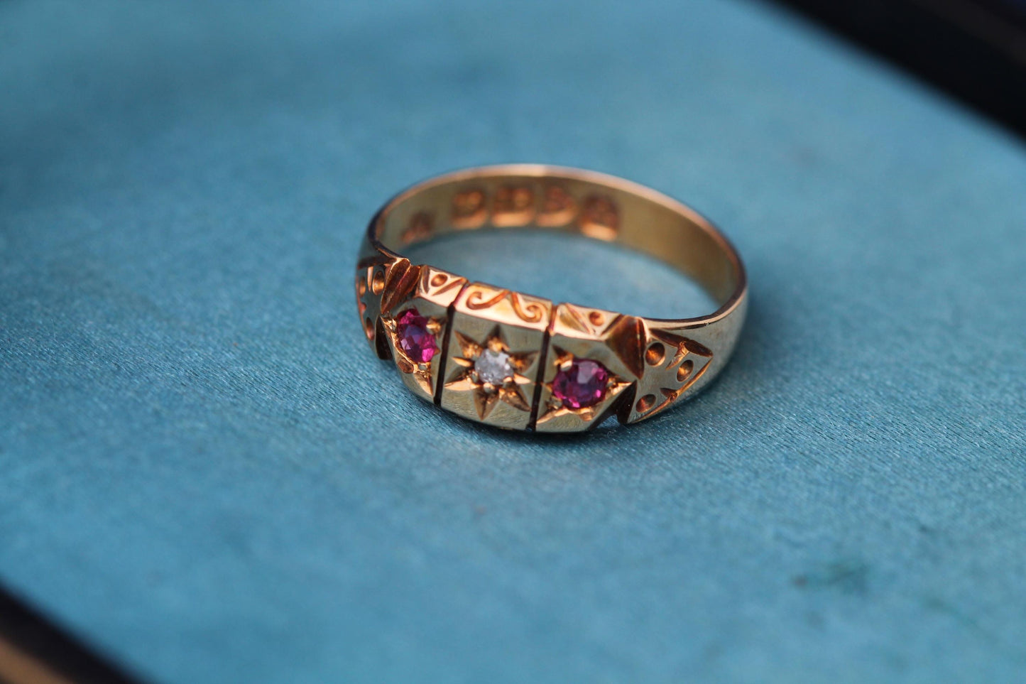 Antique 18ct Gold Diamond Ruby Gypsy Set Ring