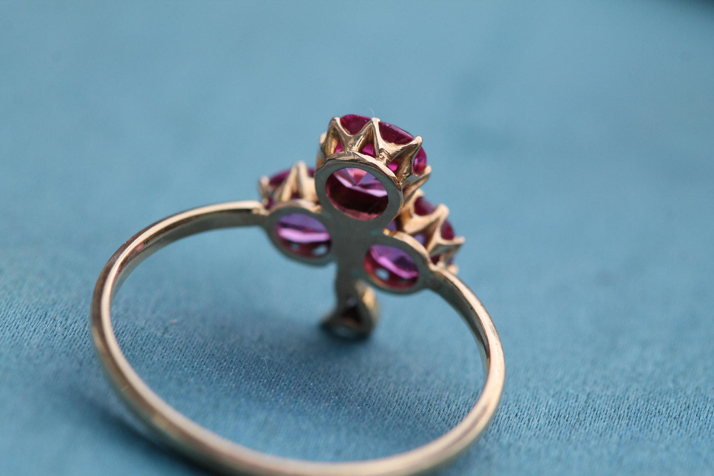 Antique 18ct Gold Pink Sapphire Diamond Shamrock Trefoil Ring, 1.5ct