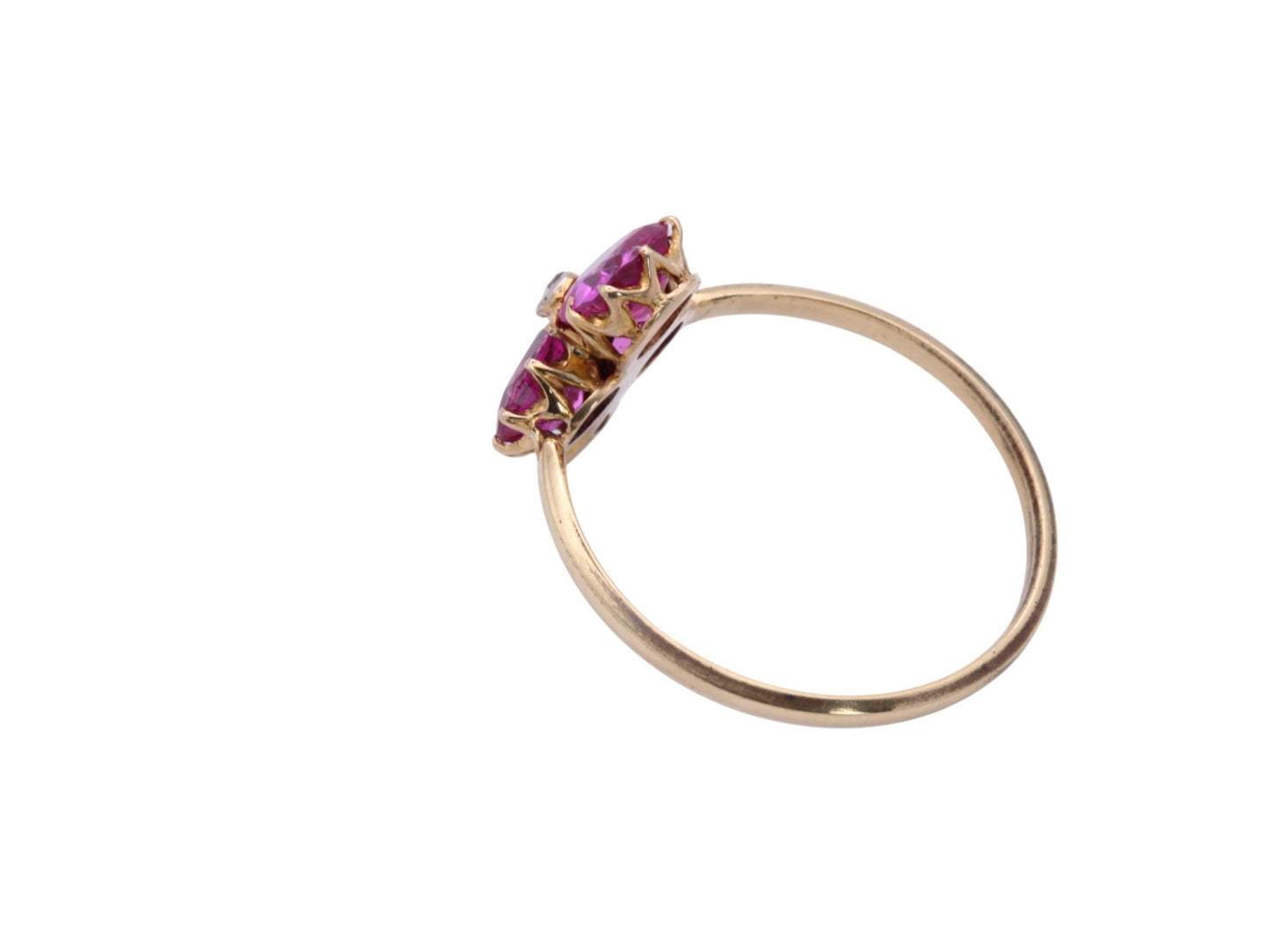 Antique 18ct Gold Pink Sapphire Diamond Shamrock Trefoil Ring, 1.5ct