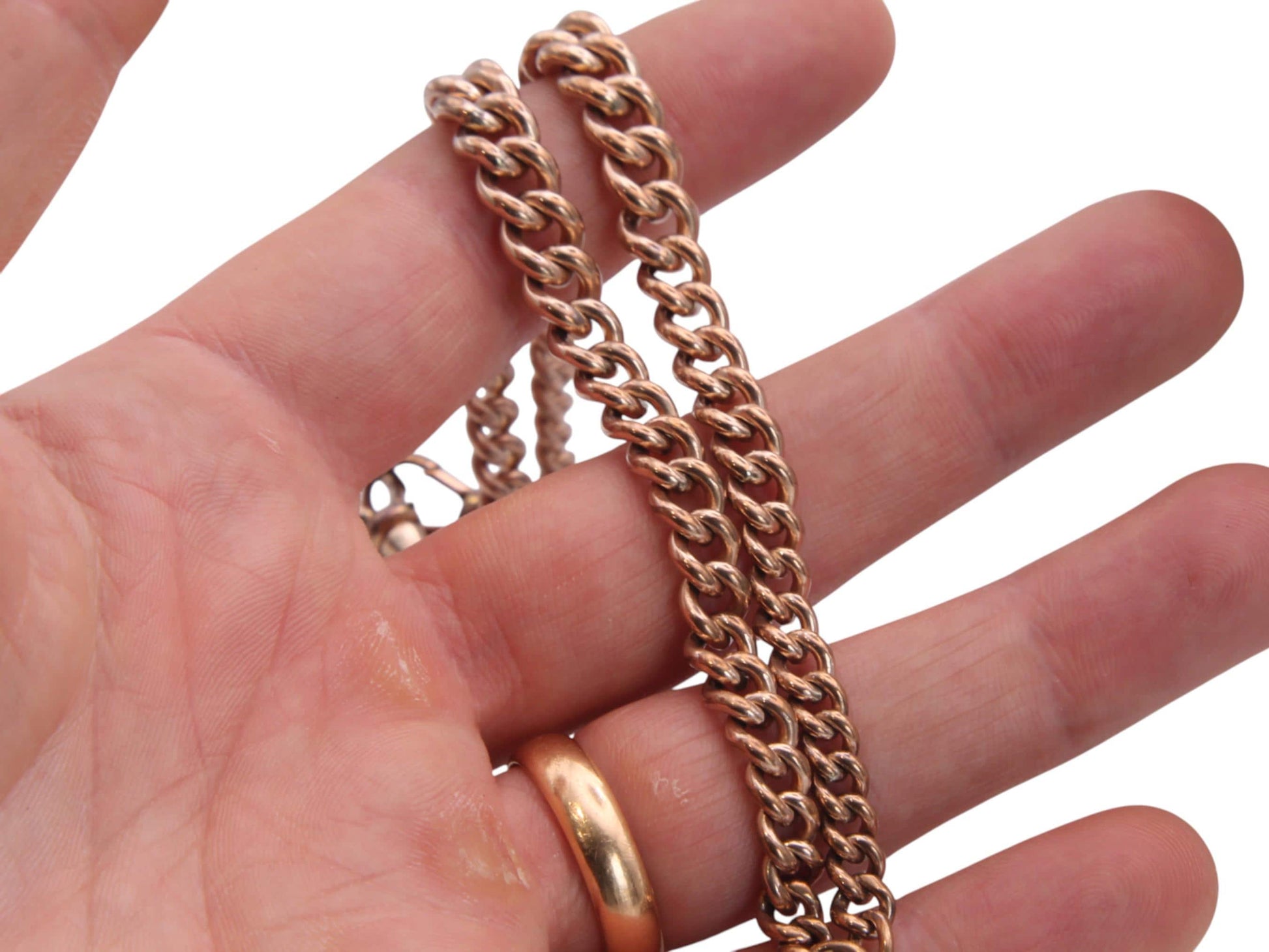 Antique-18ct-Rolled-Gold-Double-Albert-Necklace-Chain-|-16"