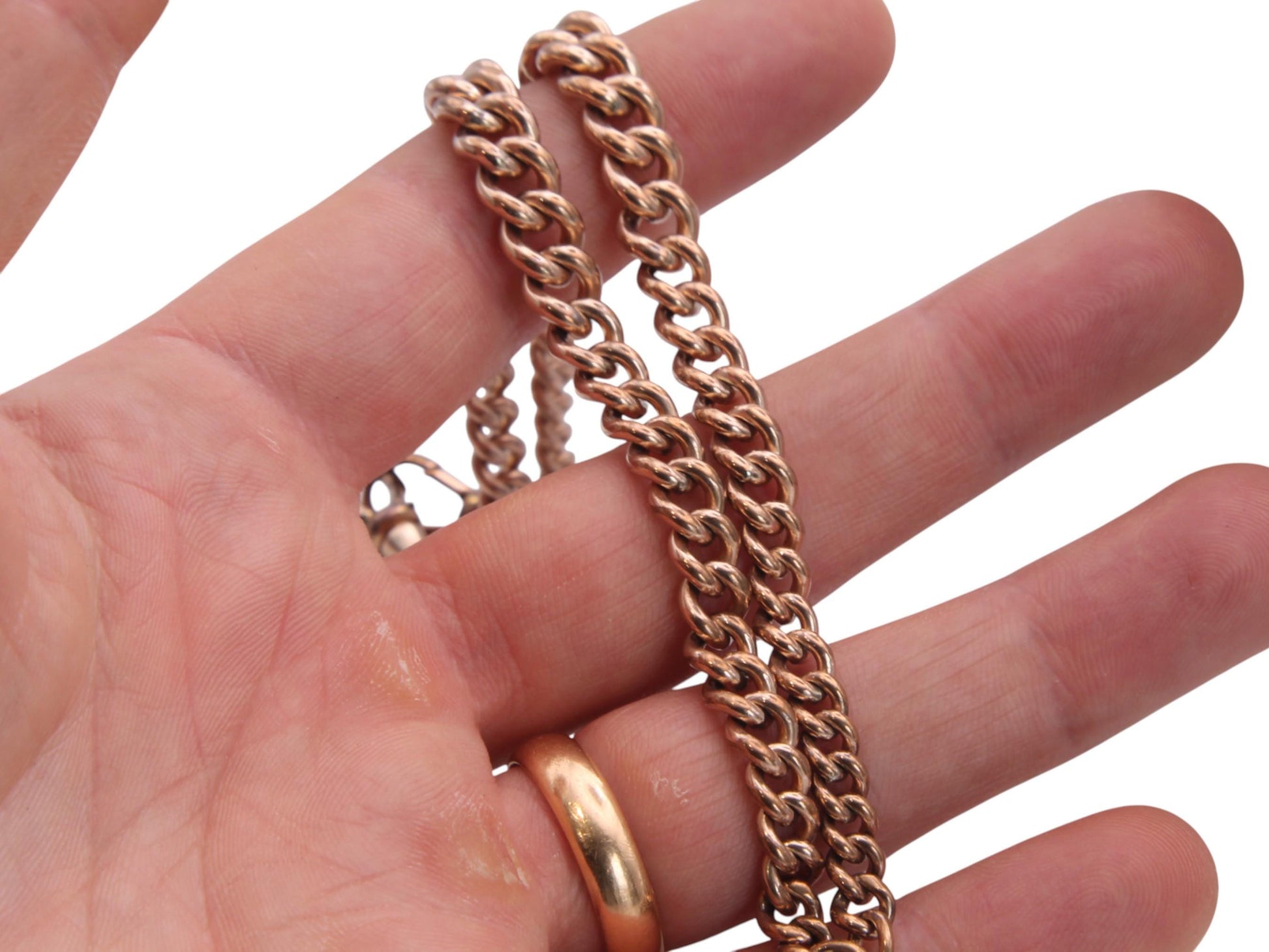 Antique-18ct-Rolled-Gold-Double-Albert-Necklace-Chain-|-16"