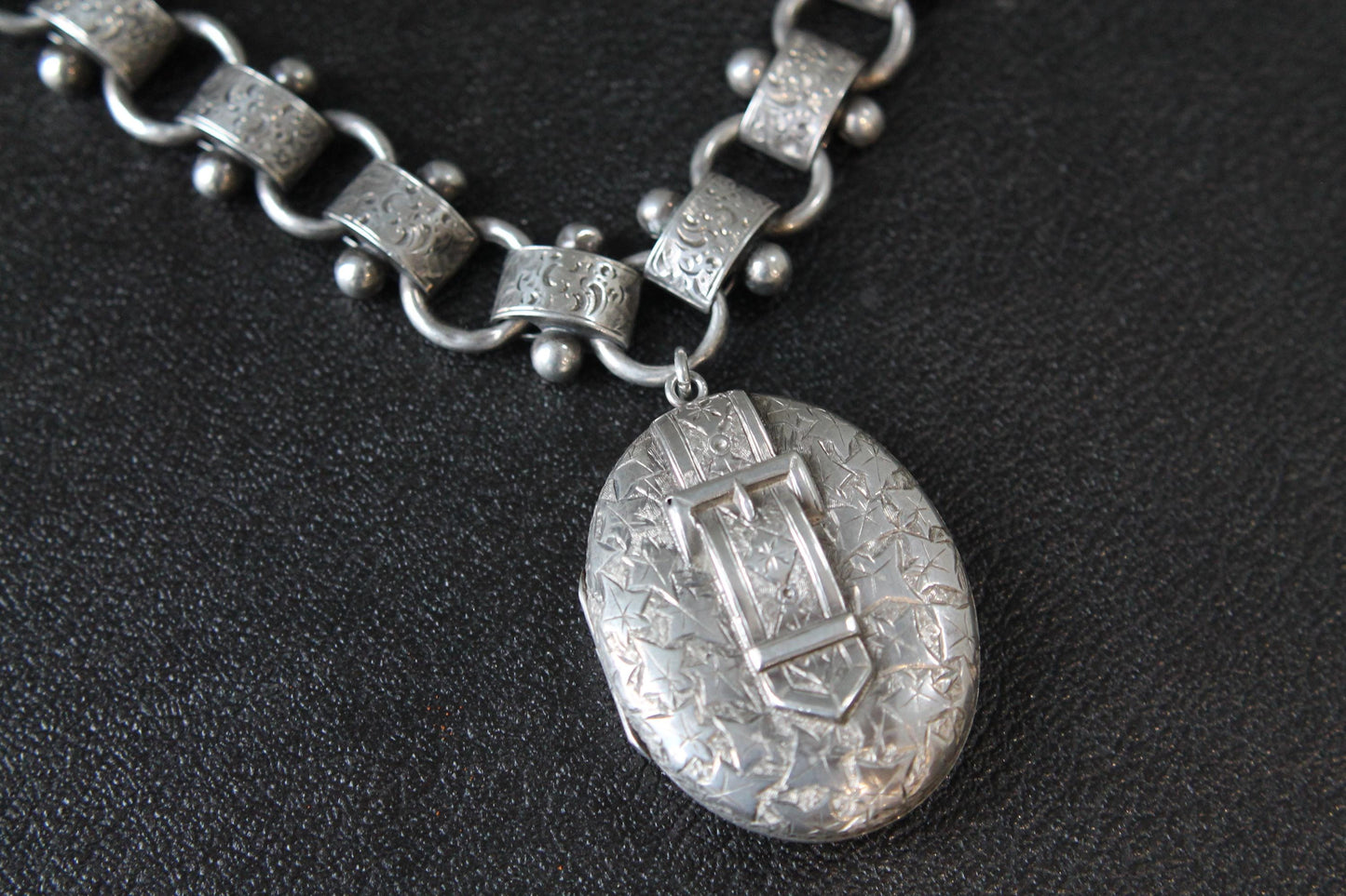 Antique Sterling Silver Bookchain Collar Locket Necklace, 18.5"