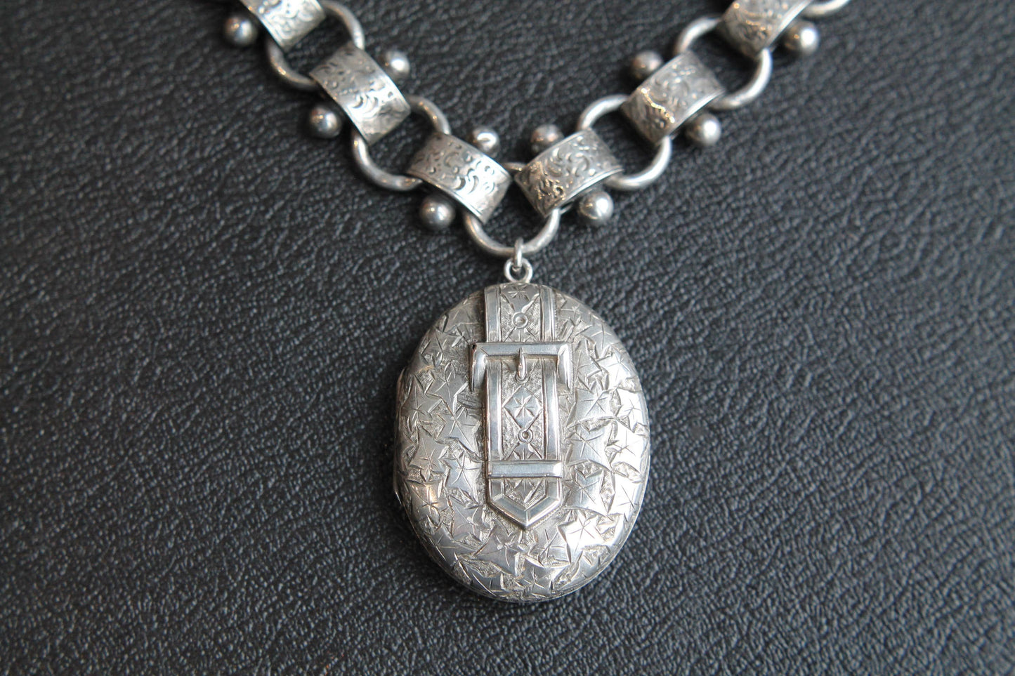 Antique Sterling Silver Bookchain Collar Locket Necklace, 18.5"