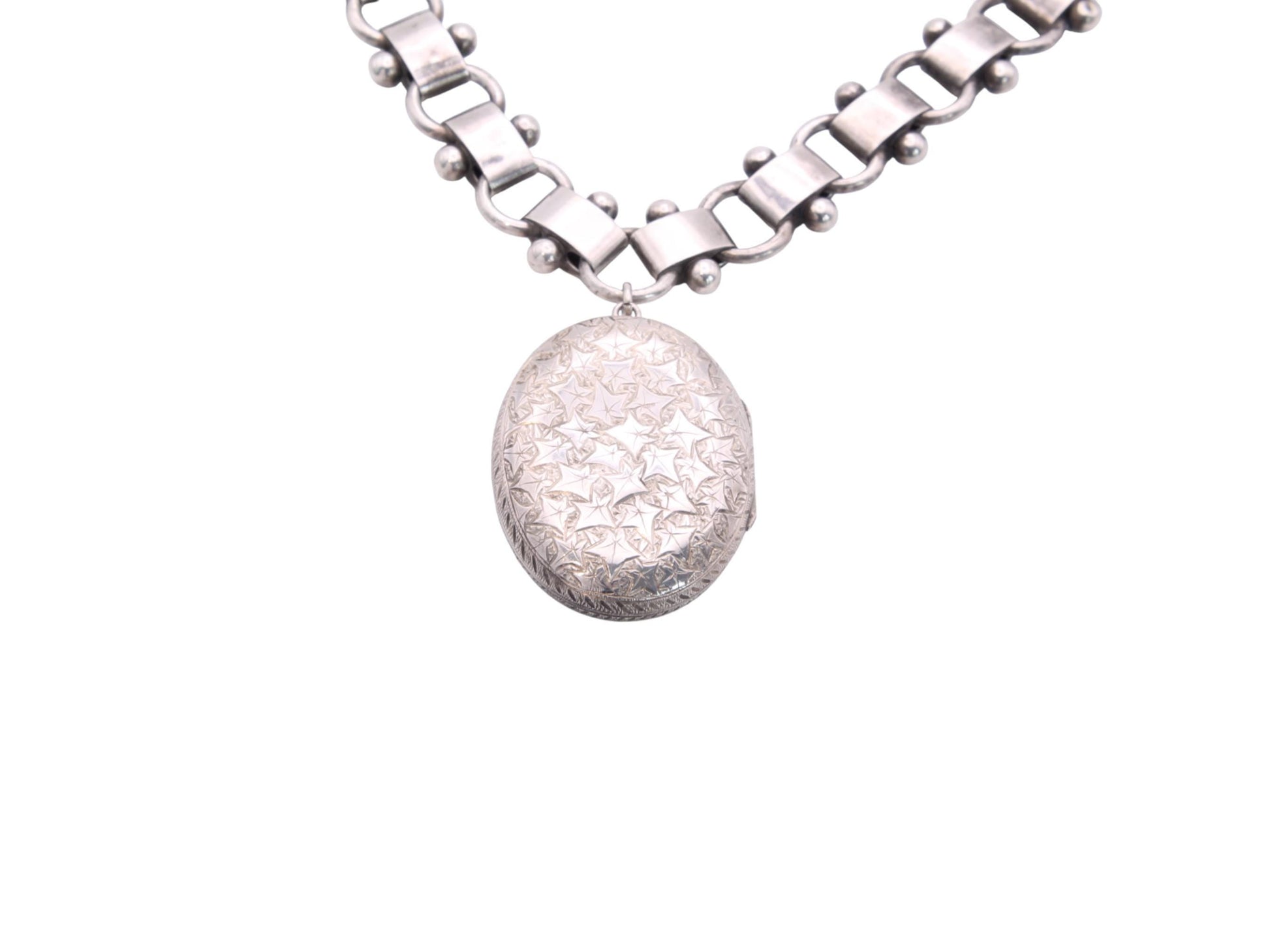 Antique-Sterling-Silver-Bookchain-Collar-Locket-Necklace,-18.5"