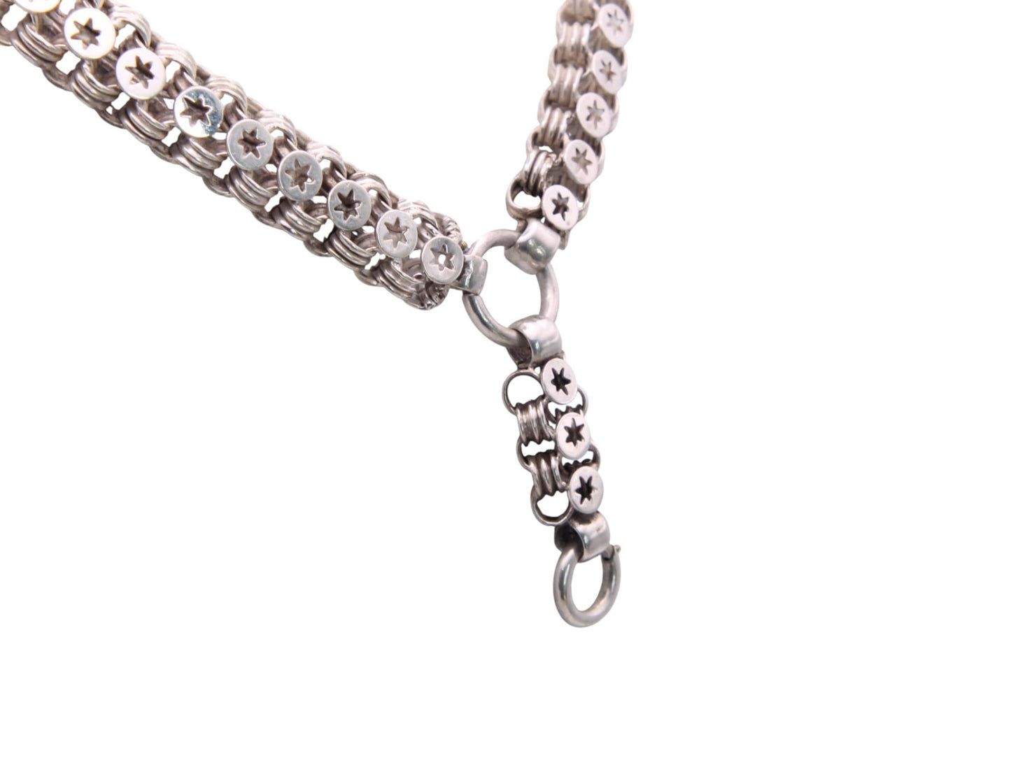 Antique Victorian Sterling Silver Star Link Bookchain Collar Necklace, 16.75"