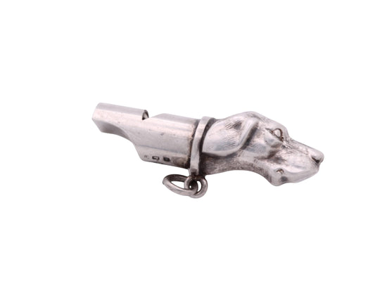 Antique Sterling Silver Pointer Dog Hunting Whistle, 1886
