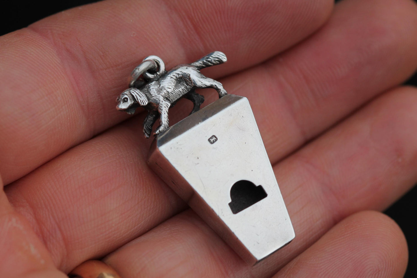 Antique Sterling Silver Hunting Dog Whistle, 1881