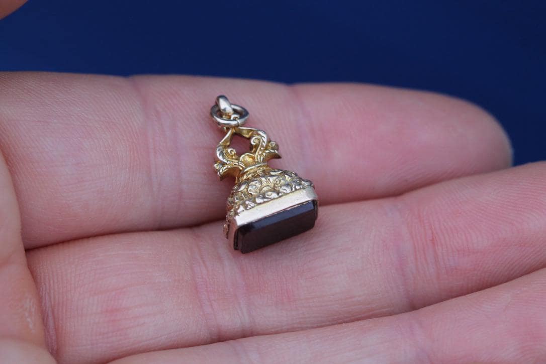Antique 9ct Gold Chased Carnelian Pendant, 1893