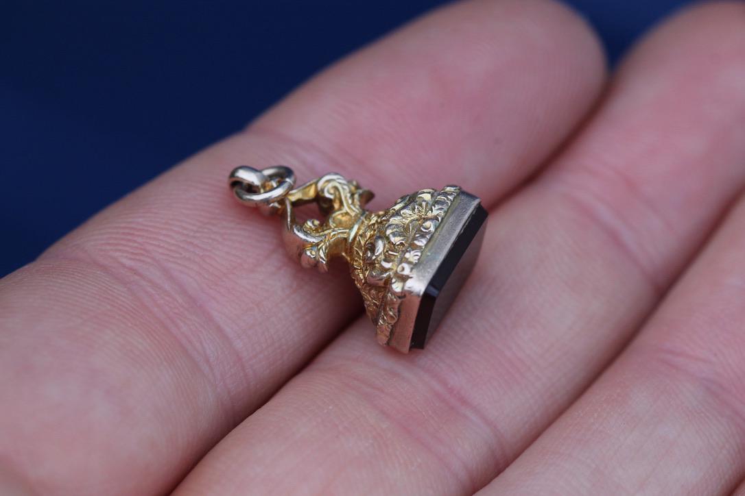 Antique 9ct Gold Chased Carnelian Pendant, 1893