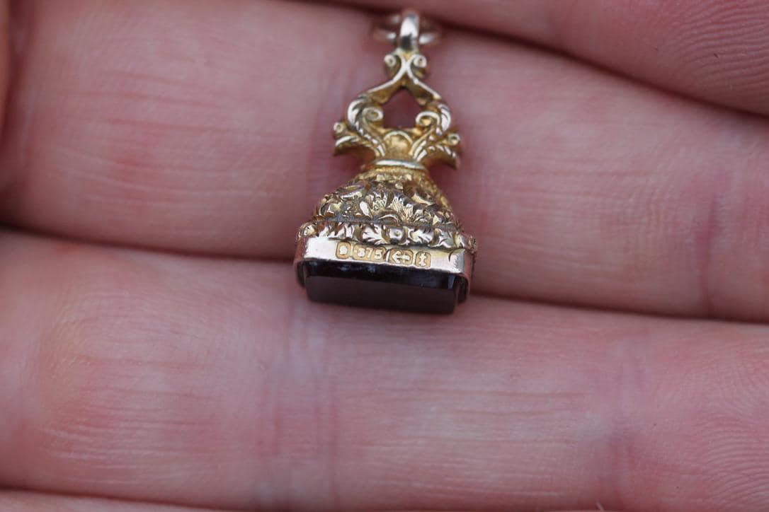 Antique 9ct Gold Chased Carnelian Pendant, 1893