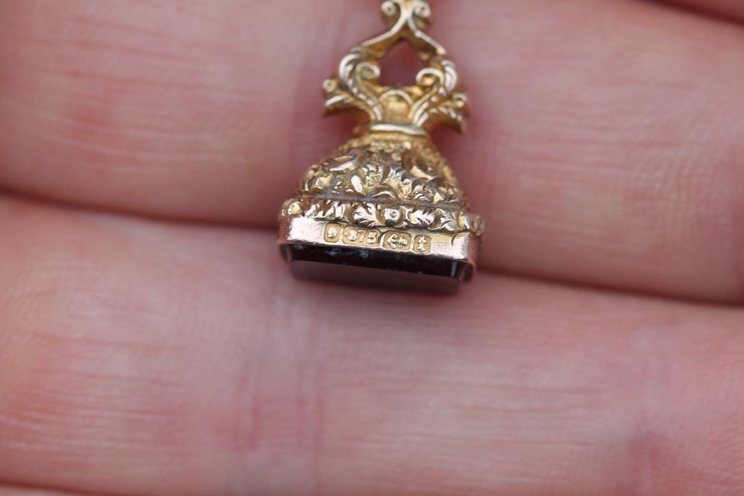 Antique 9ct Gold Chased Carnelian Pendant, 1893