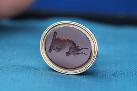 Antique 9ct Gold Carnelian Intaglio Goat Pendant Seal, c.1860