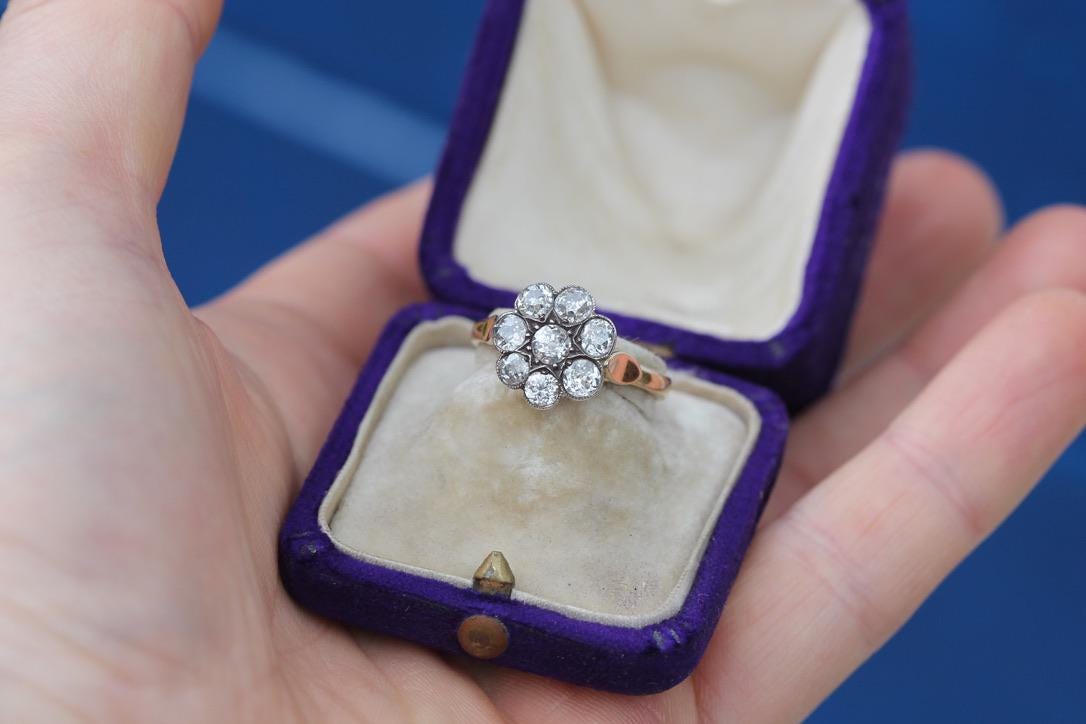 Antique Victorian 18ct Gold Old Mine Cut Diamond Cluster Ring, 1.8CT