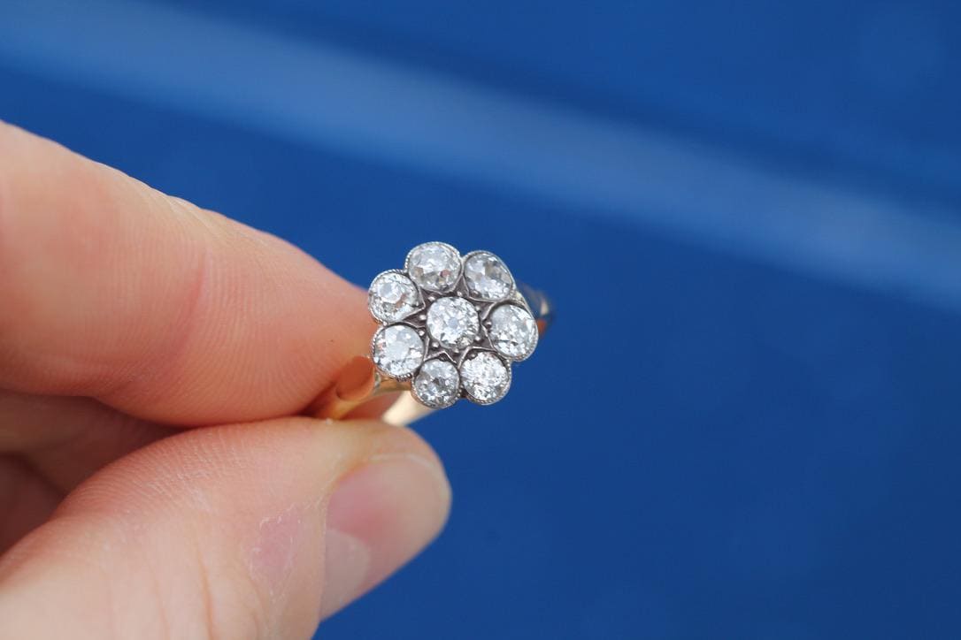 Antique Victorian 18ct Gold Old Mine Cut Diamond Cluster Ring, 1.8CT