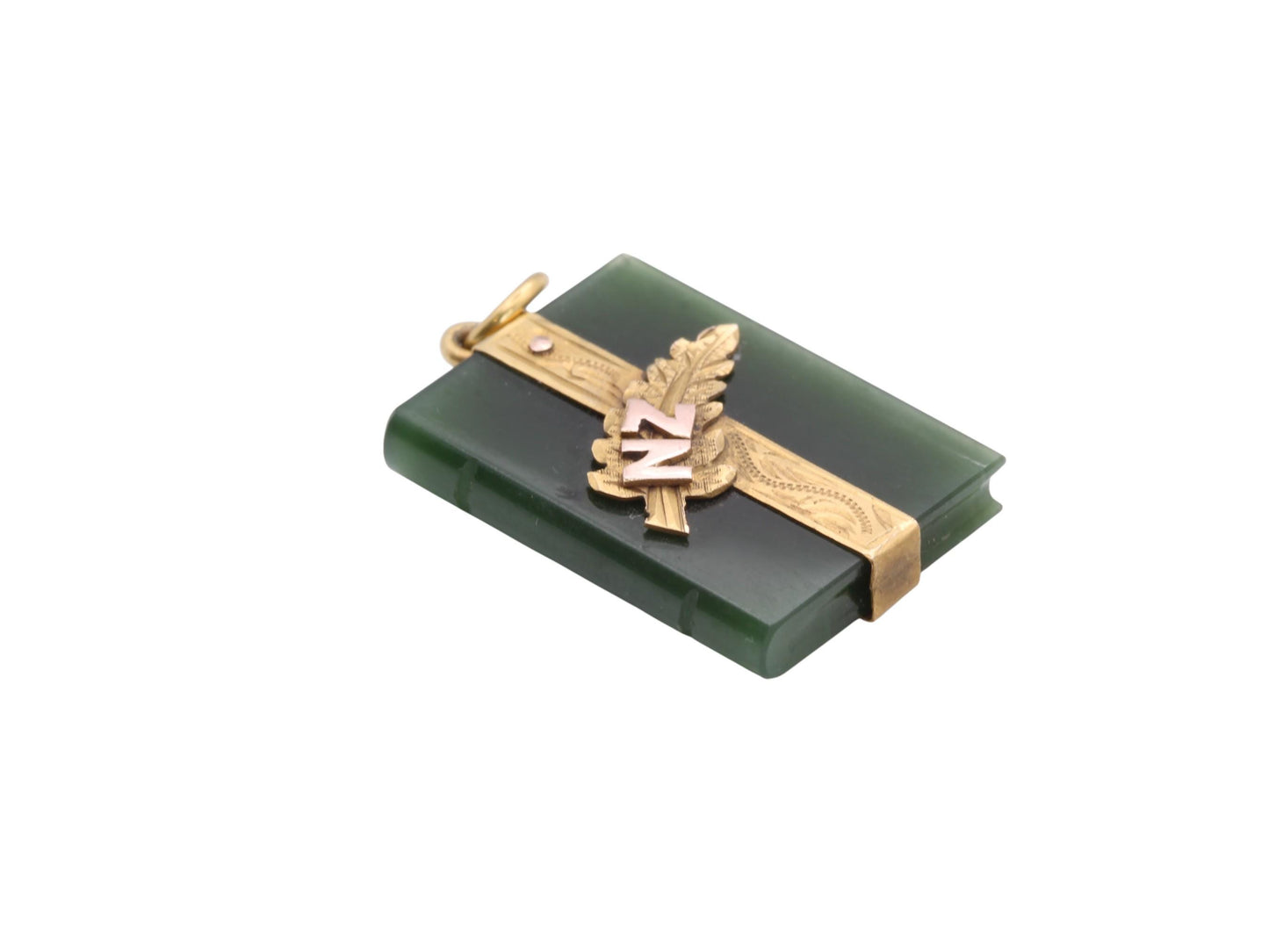 Antique 9ct Gold New Zealand Nephrite Book Pendant