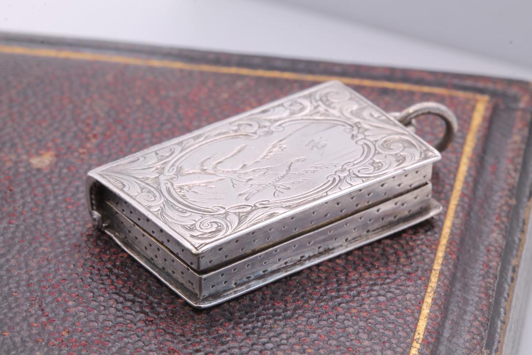Antique Sterling Silver Book Shaped Vinaigrette Pendant Locket, 1867