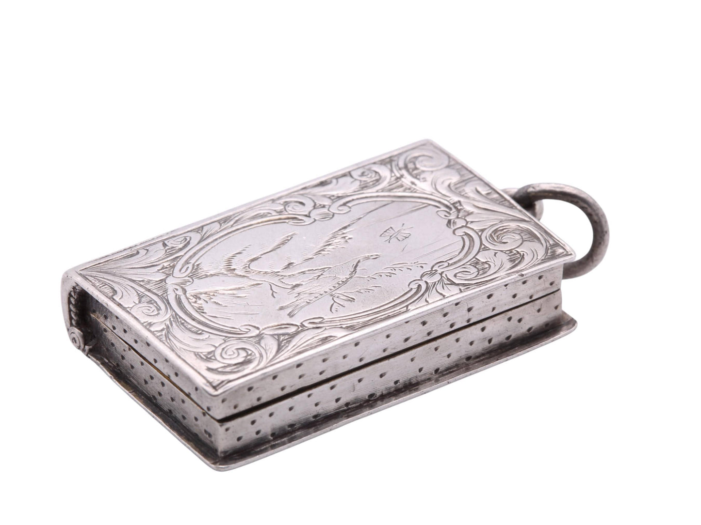 Antique Sterling Silver Book Shaped Vinaigrette Pendant Locket, 1867