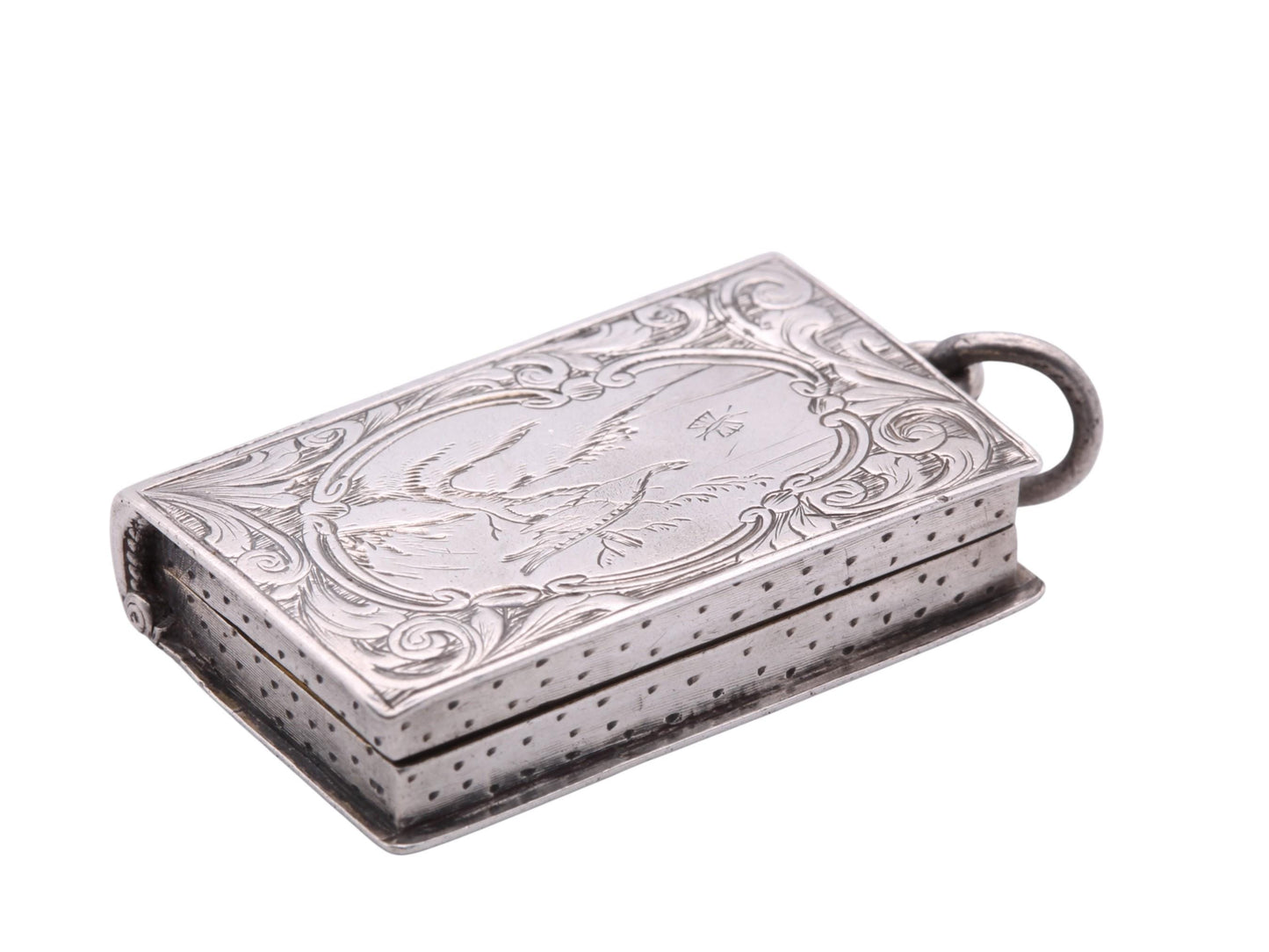 Antique Sterling Silver Book Shaped Vinaigrette Pendant Locket, 1867